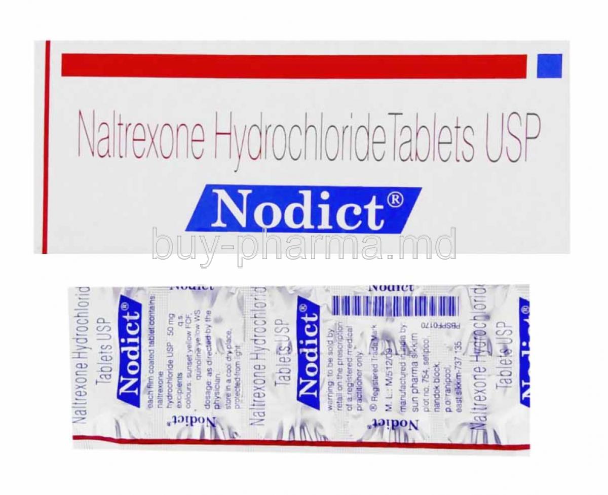 Nodict, Naltrexone box and tablets