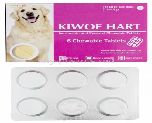 Kiwof Hart Chewable Tabs for Large Dogs, Generic Heartgard Plus, Ivermectin 272mg and Pyrantel 227mg