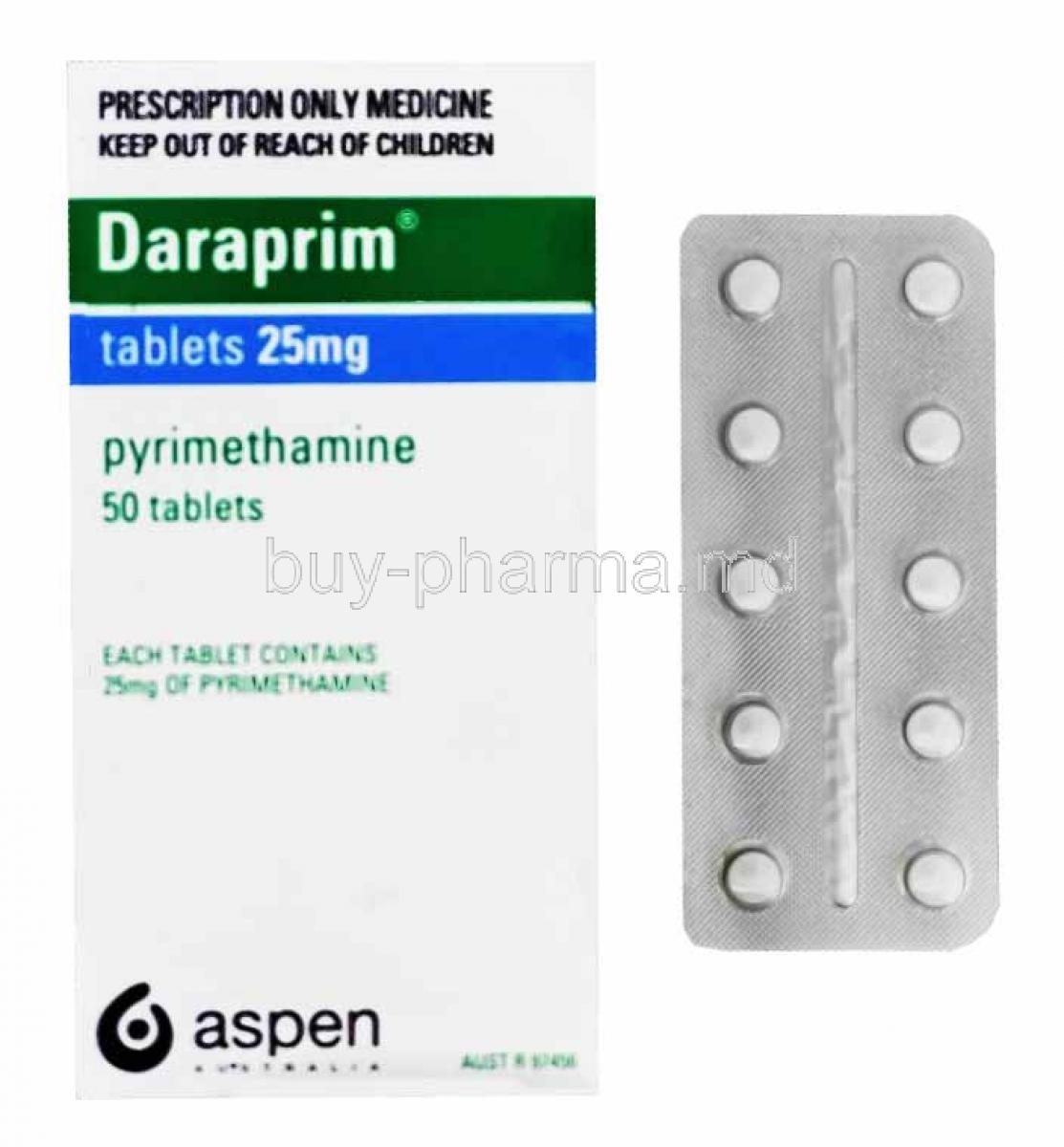 Daraprim, Pyrimethamine box and tablets