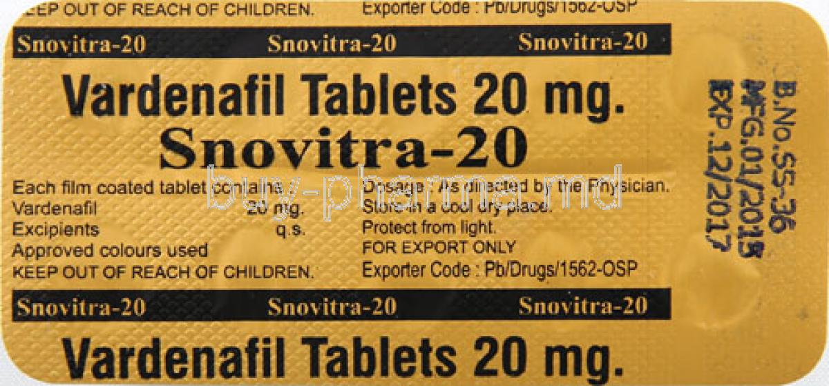 Snovitra-20, Vardenafil 20mg Tablet Strip Information