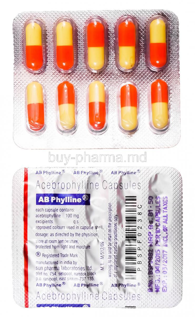 AB Phylline, Generic Acebrophylline, Acebrophylline 100 mg Capsule Strip