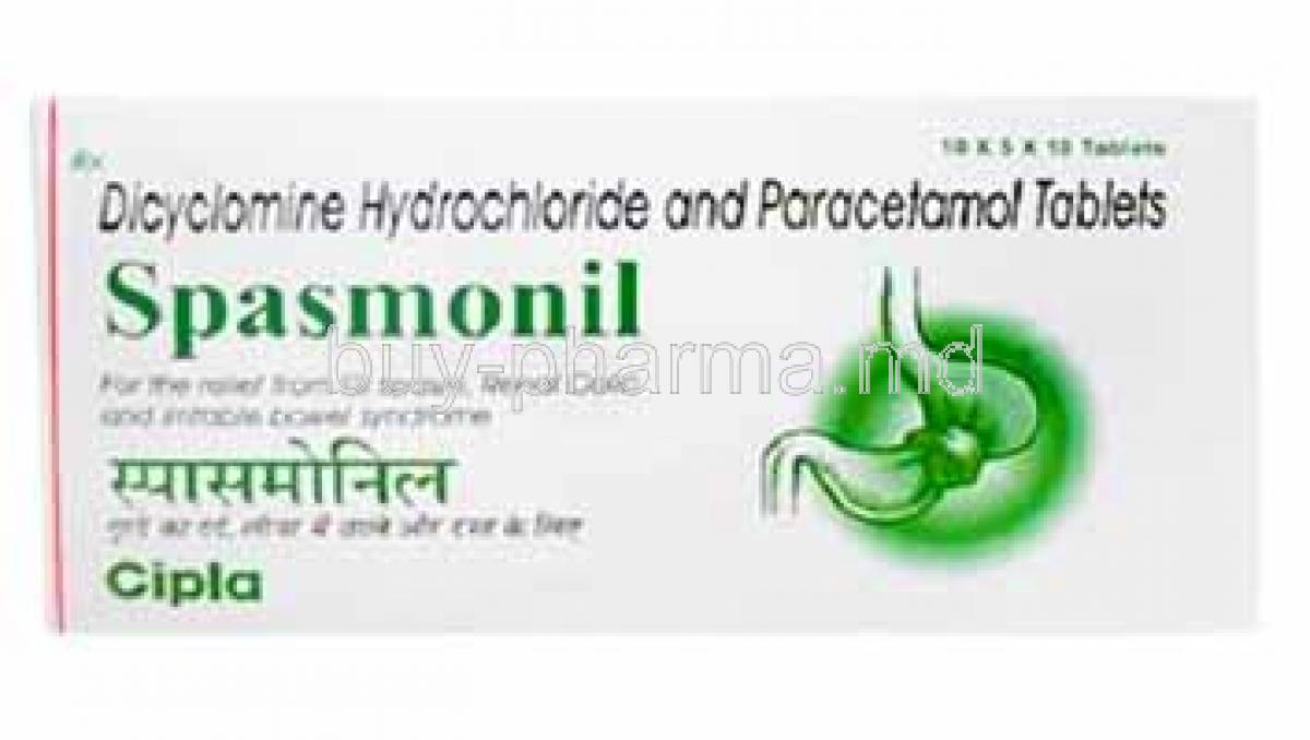 Spasmonil, Dicyclomine and Paracetamol box