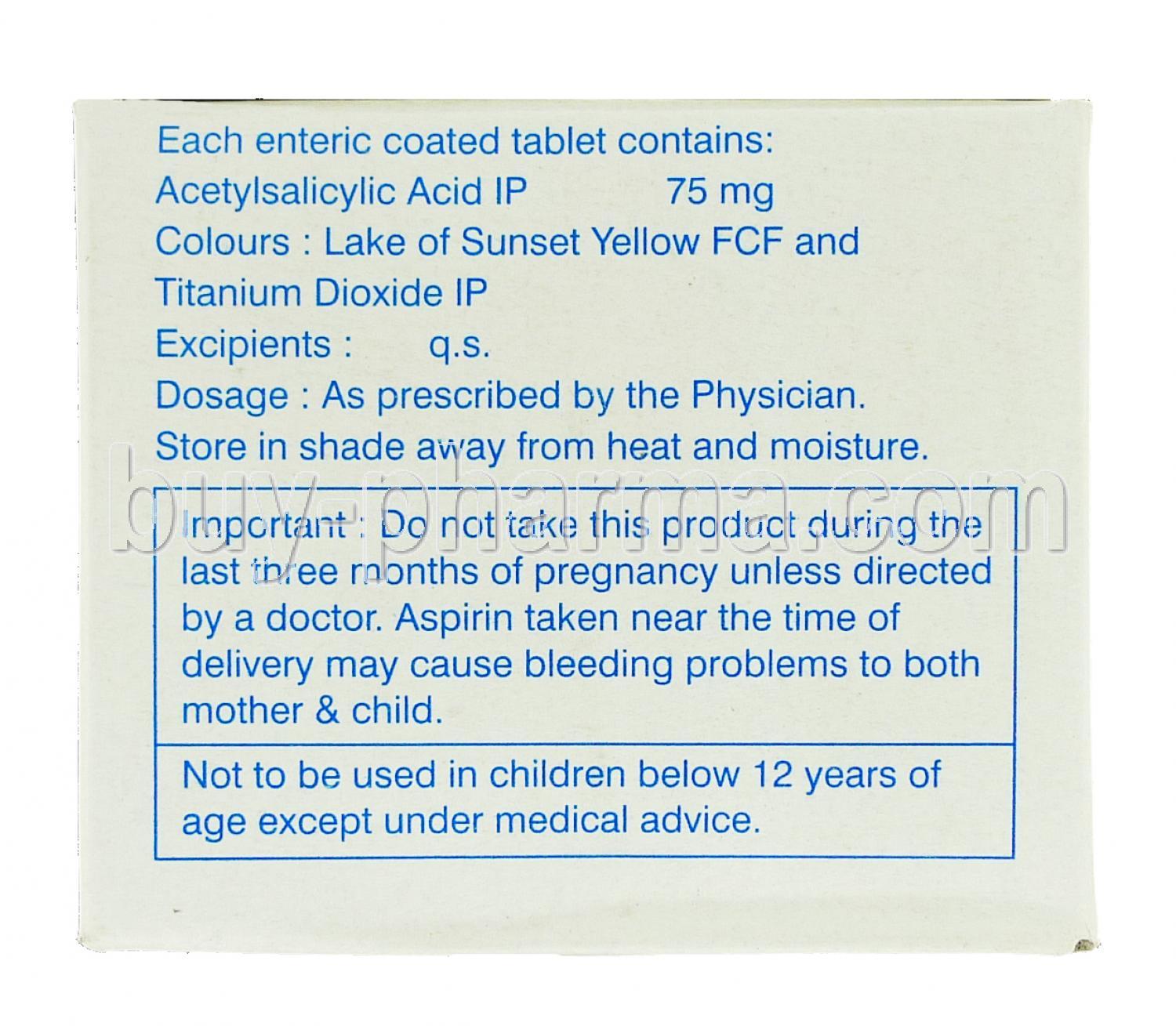 Ecosprin, Generic Aspirin 75 mg composition