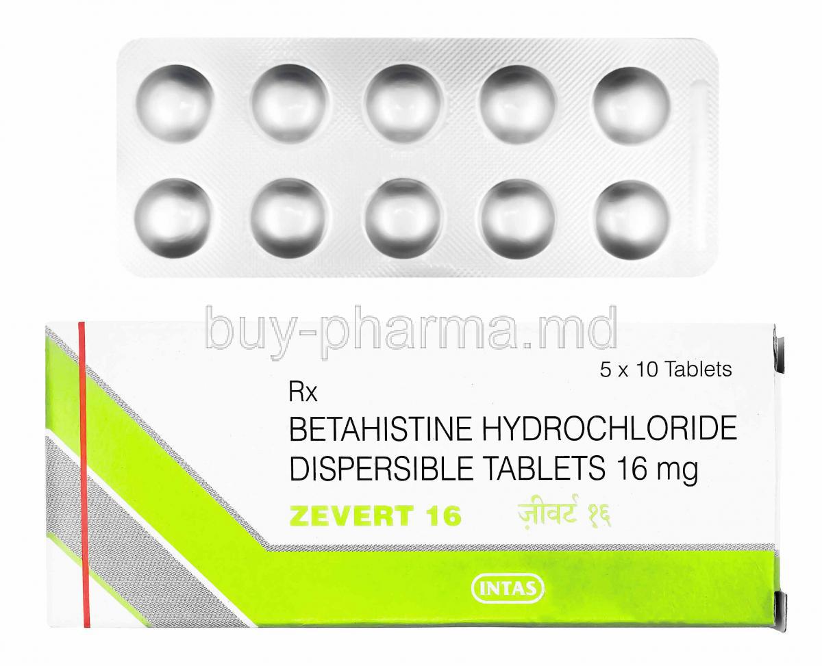 Zevert, Betahistine 16mg box, tablets