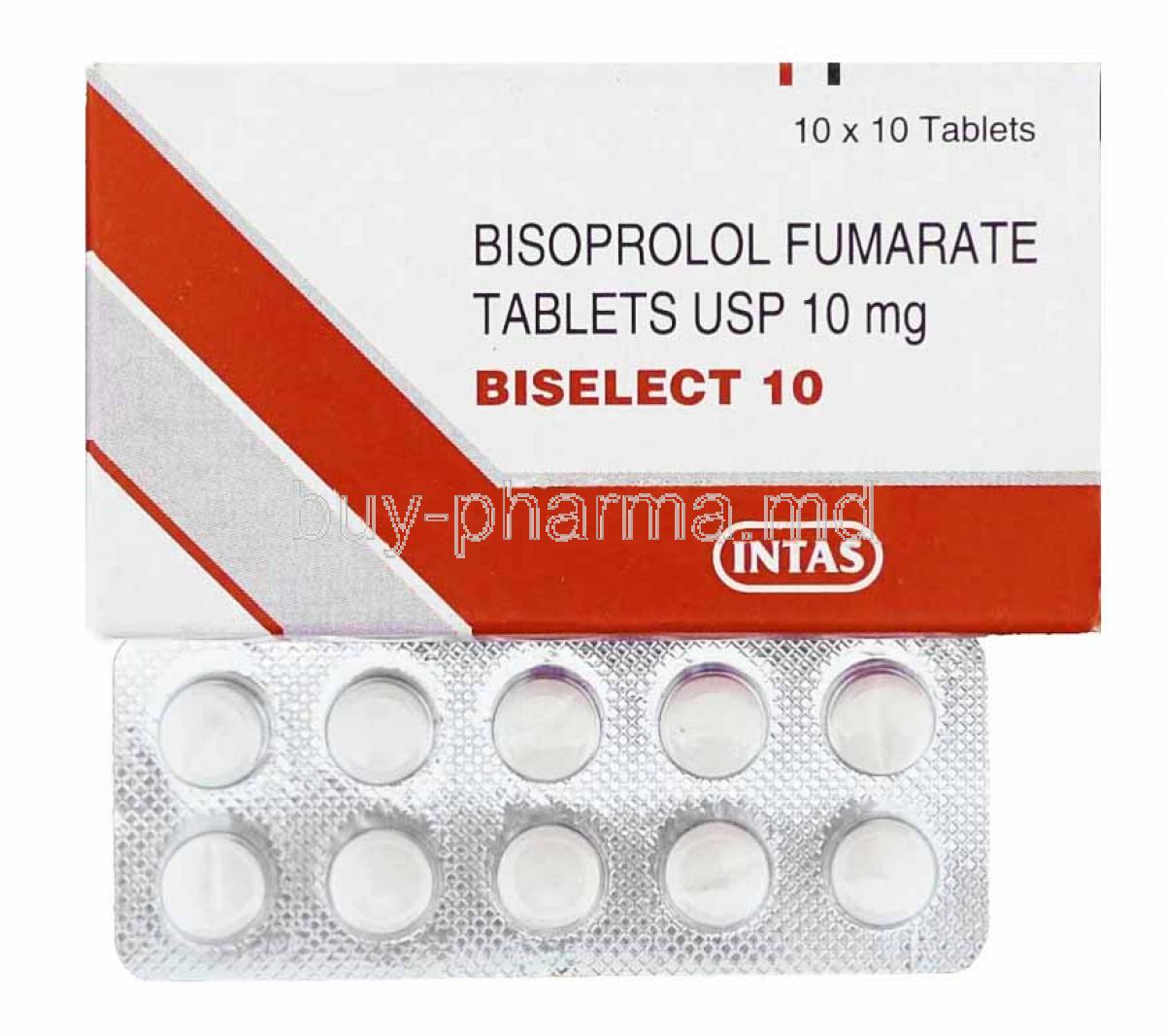 Biselect, Bisoprolol 10mg box and tablets