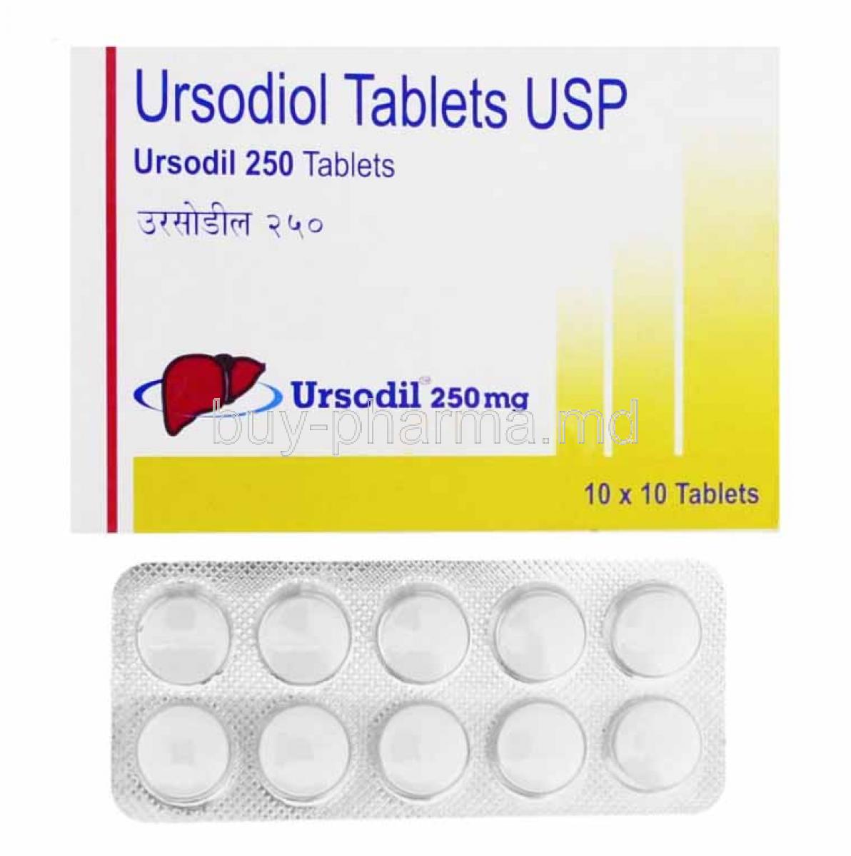 Ursodil, Ursodiol 250mg box and tablets
