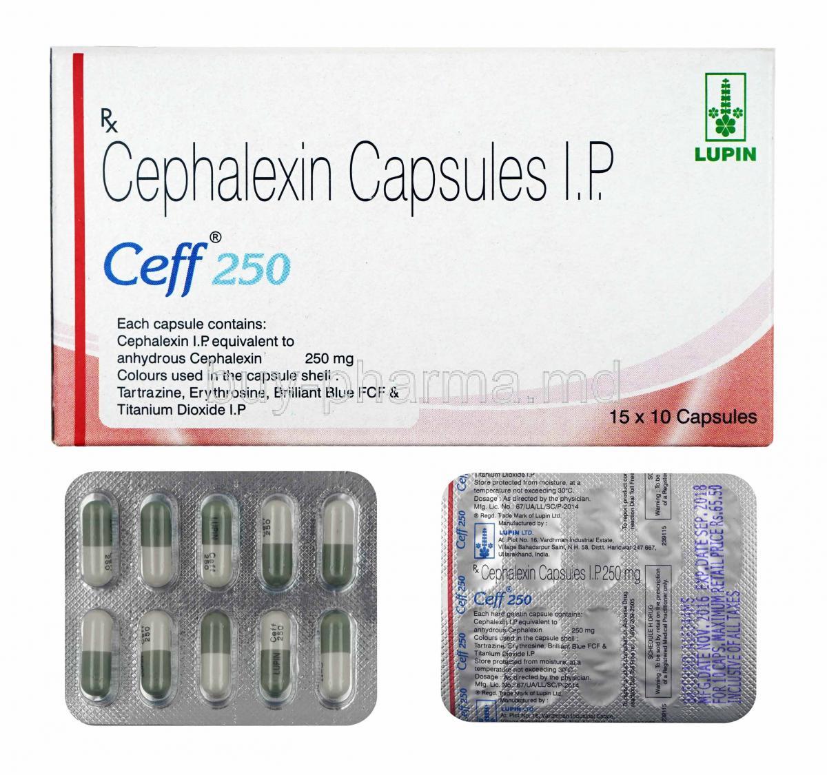 Ceff, Cefalexin 250mg box and capsules