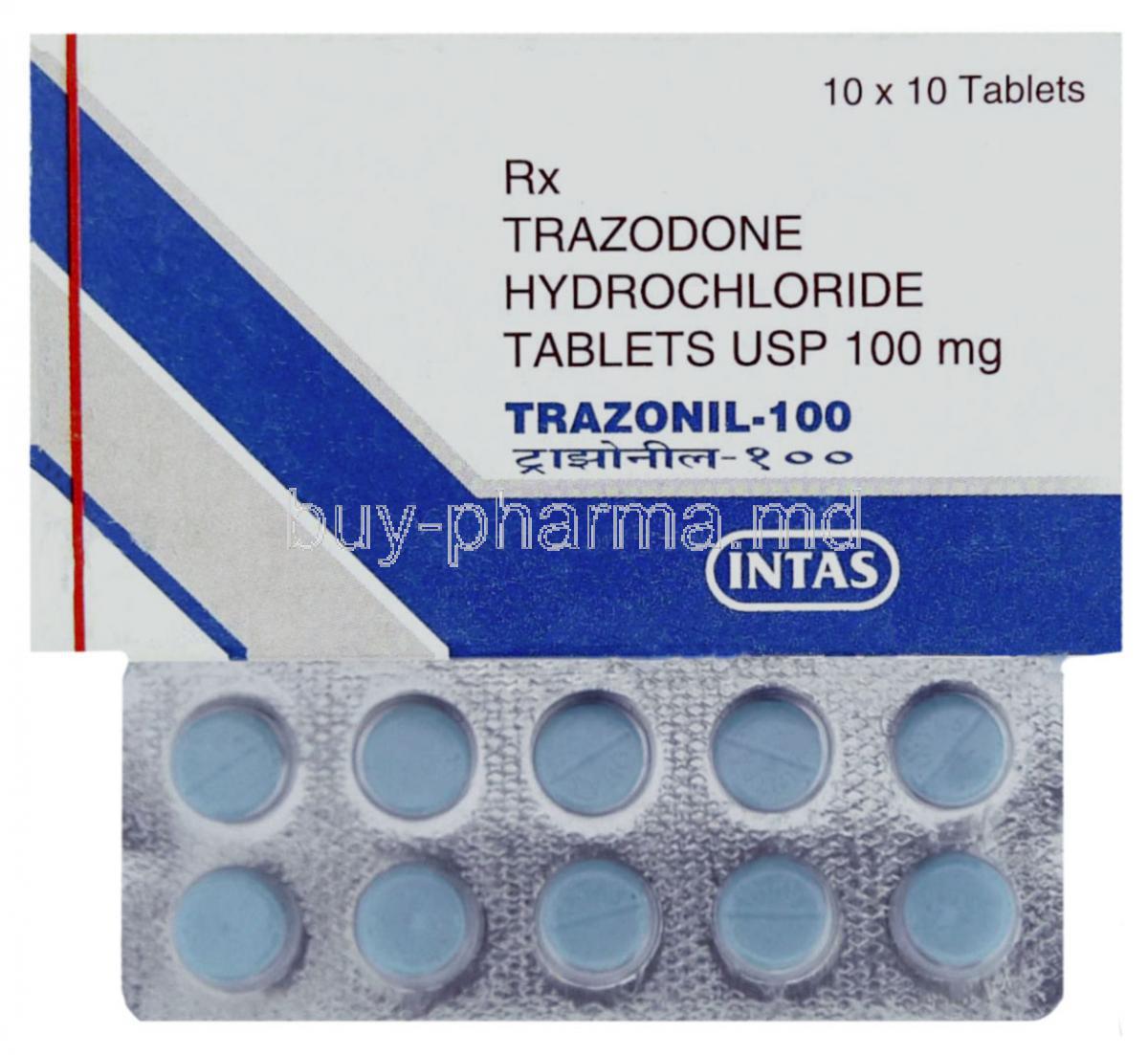 Trazonil, Trazodone Hydrochloride 100 mg Tablet (Intas)