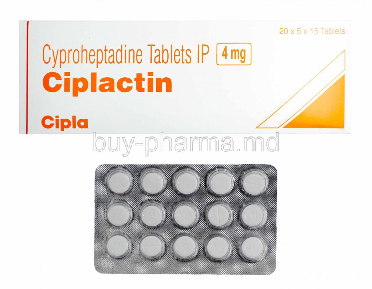 Ciplactin, Cyproheptadine 4mg box and tablets