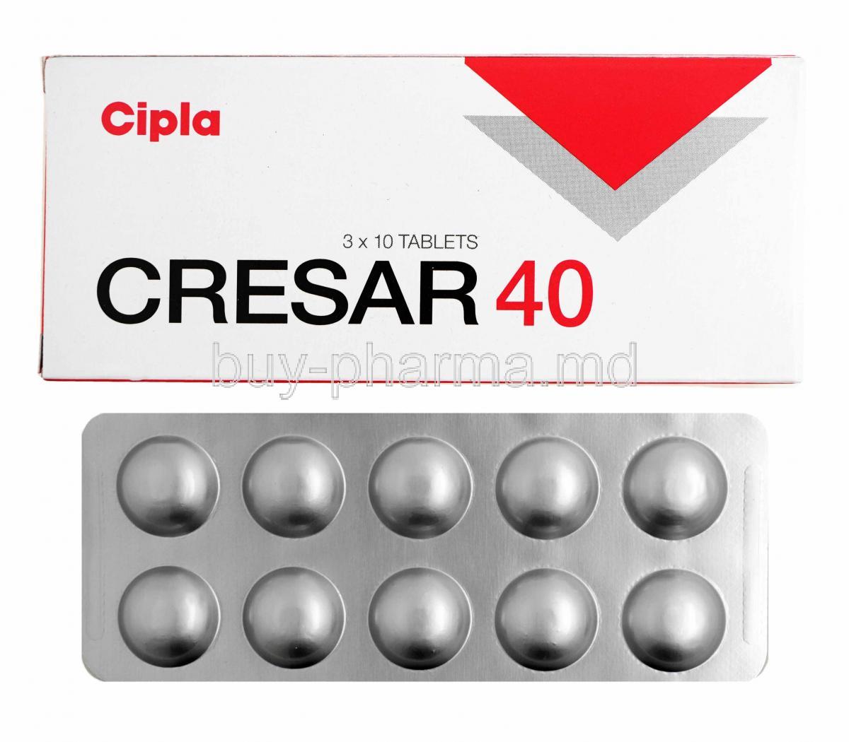 Cresar, Telmisartan 40mg box and tablets copy