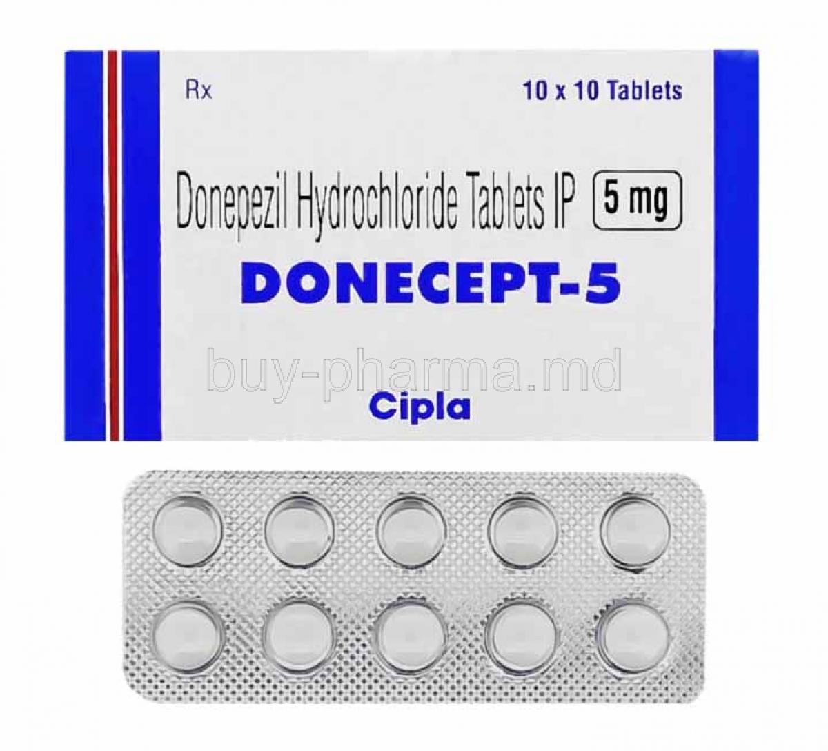 Donecept, Donepezil box and tablets
