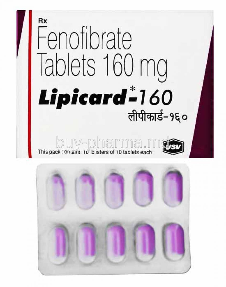 Lipicard, Fenofibrate 160mg box and tablets