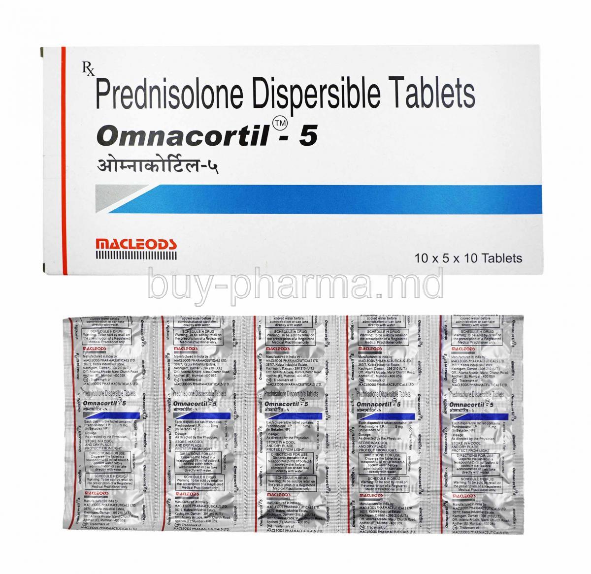 Omnacortil, Prednisolone 5mg box and tablets
