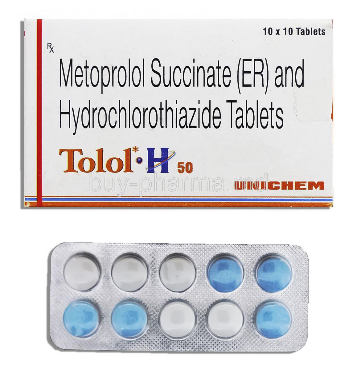 Tolol H 50, Generic Lopressor HCT, Metoprolol 50 mg/ Hydrochlorothiazide 12.5 mg Tablets