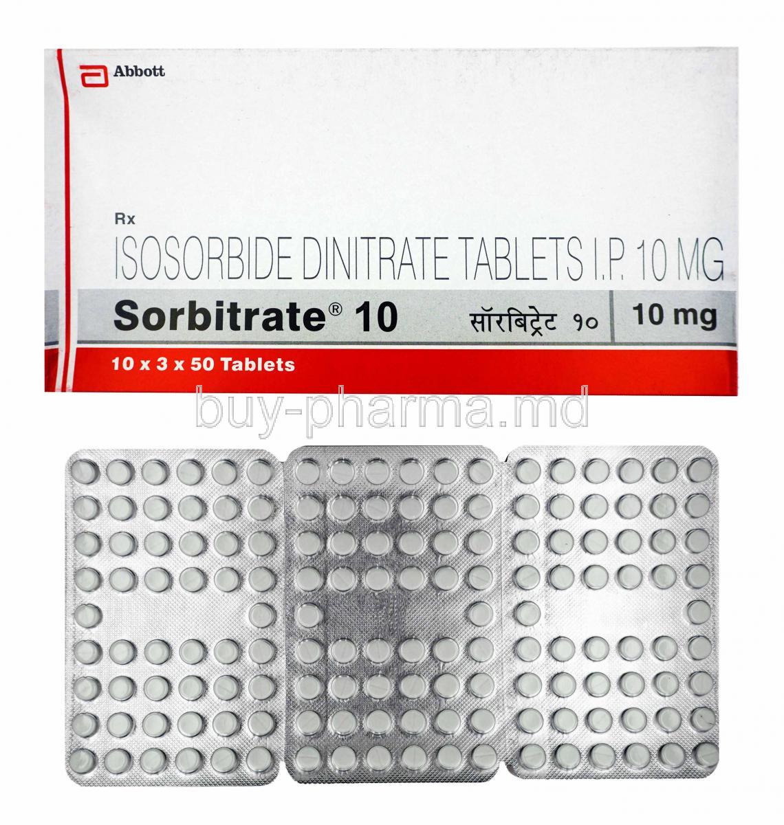 Sorbitrate, Isosorbide Dinitrate 10mg box and tablets