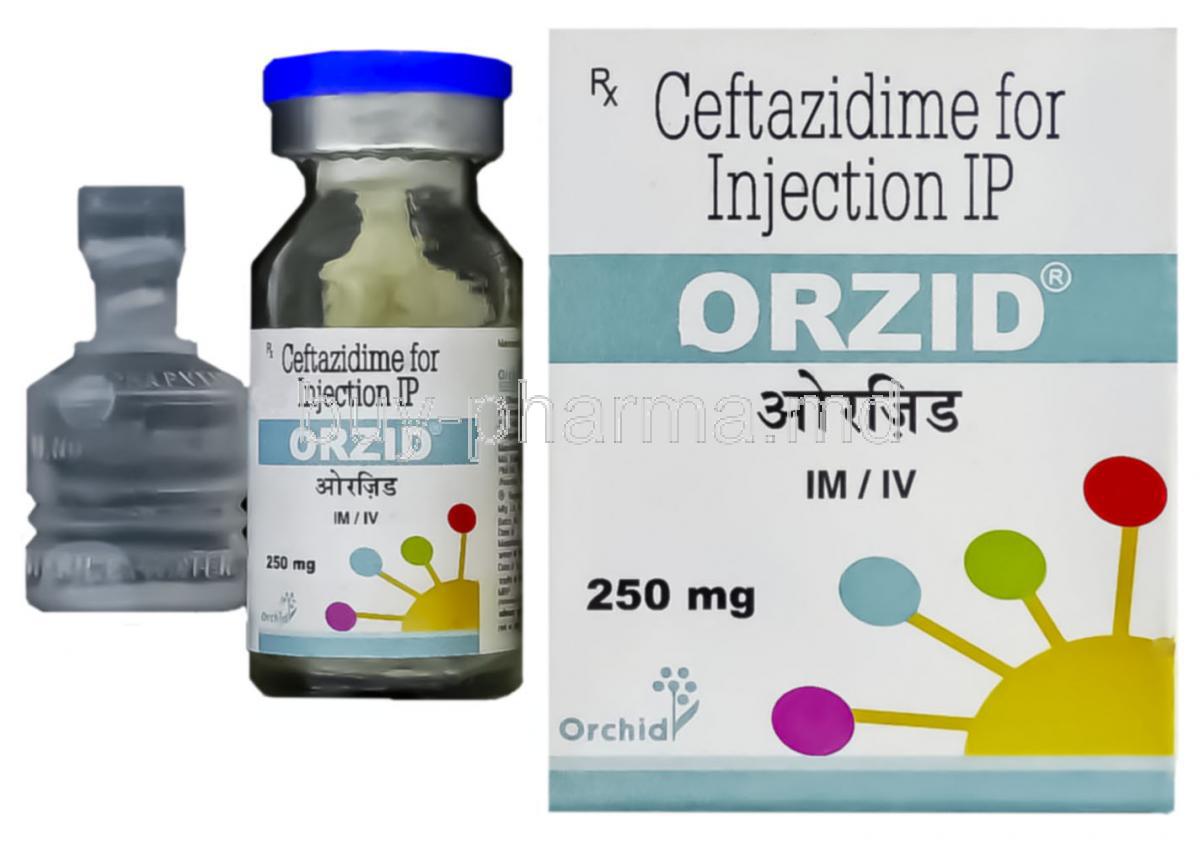 Orzid, Ceftazidime Injection 250 mg injection and box