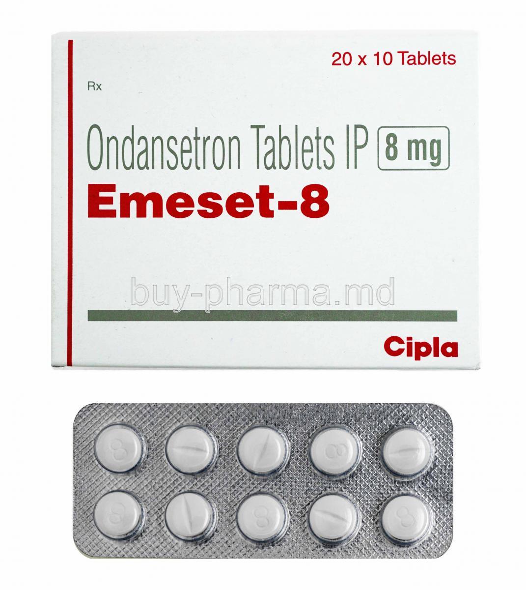 Emeset, Ondansetron 8mg box and tablets