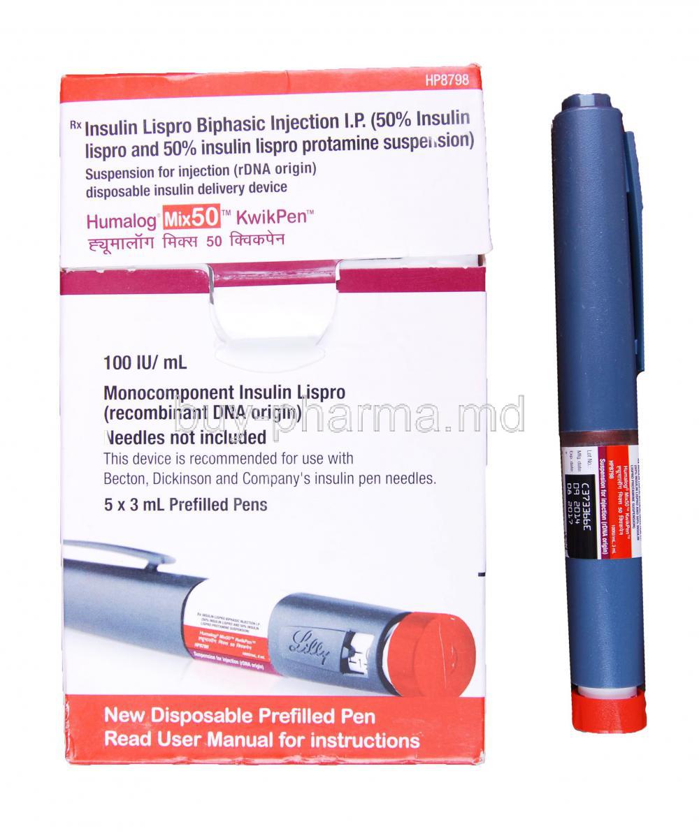 Humalog Mix50 KwikPen 5 x 3ml Prefilled Pens, 50% Insulin Lispro and 50% Insulin Lispro Protamine Suspension 100IU per ml