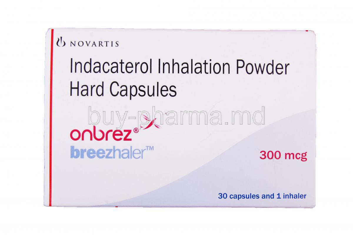 Onbrez Breezhaler 30 capsules and 1 inhaler, Indacaterol Inhalation Power Hard Capsules 300mcg Box