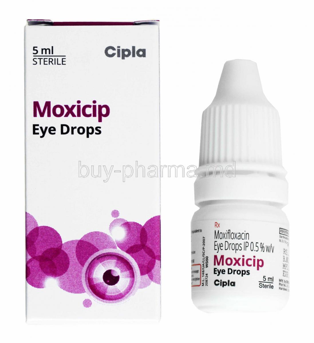 Moxicip Eye Drops, Moxifloxacin box and bottle