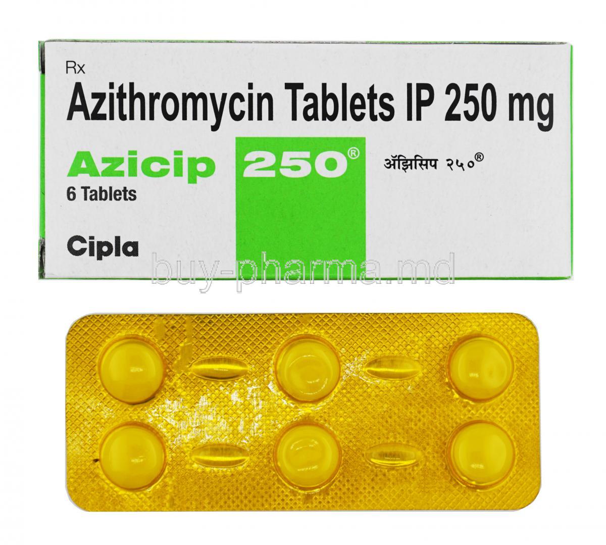 Azicip, Azithromycin 250mg box and tablet