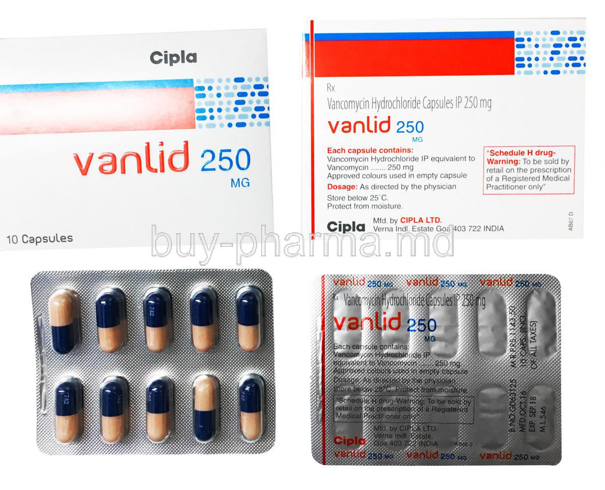 Generic Vancocin, Vancomycin hydrochloride capsules IP 250mg, Cipla, Vanlid