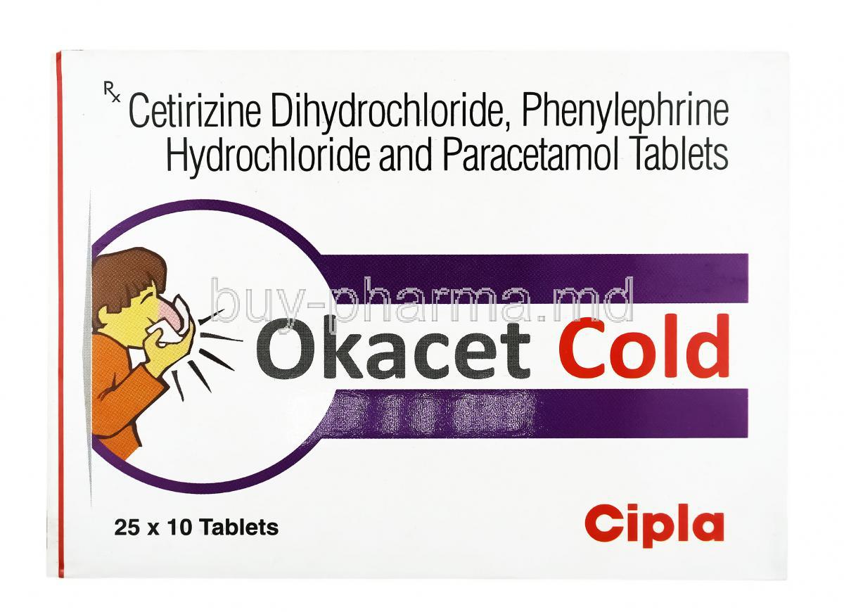 Okacet Cold, Cetirizine,Paracetamol and Phenylephrine