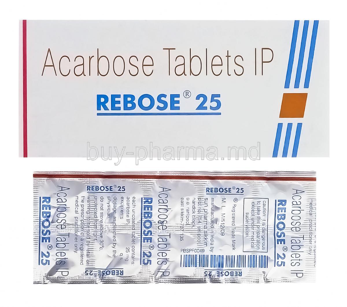 Rebose 25, Generic Precose, Acarbose 25mg