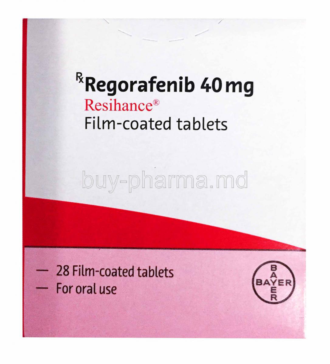 Resihance, Regorafenib 40mg, Bayer, 20 tabs, Box front presentation