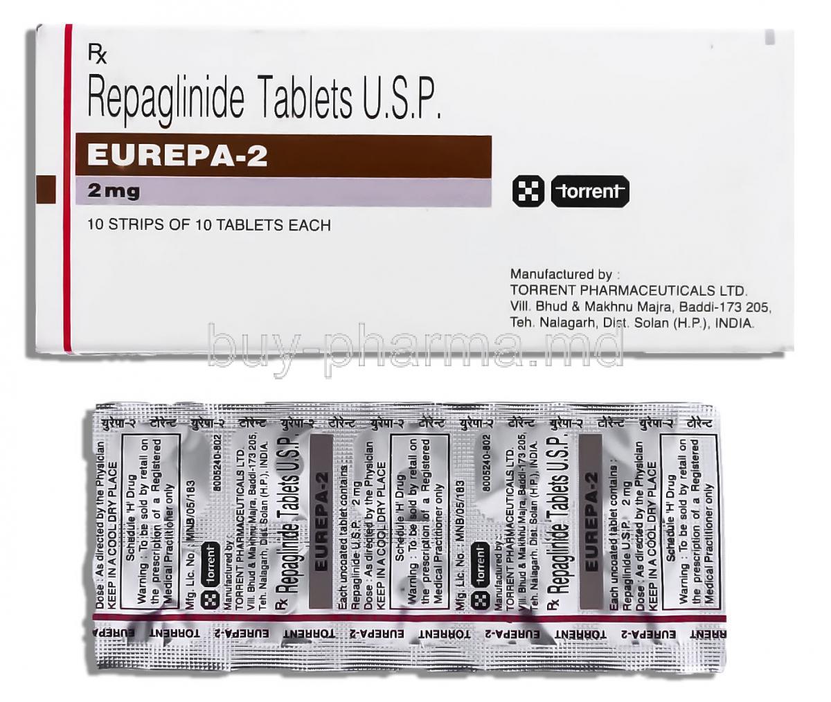 Eurepa, Generic Prandin,  Repaglinide 2 Mg Tablet (Torrent)