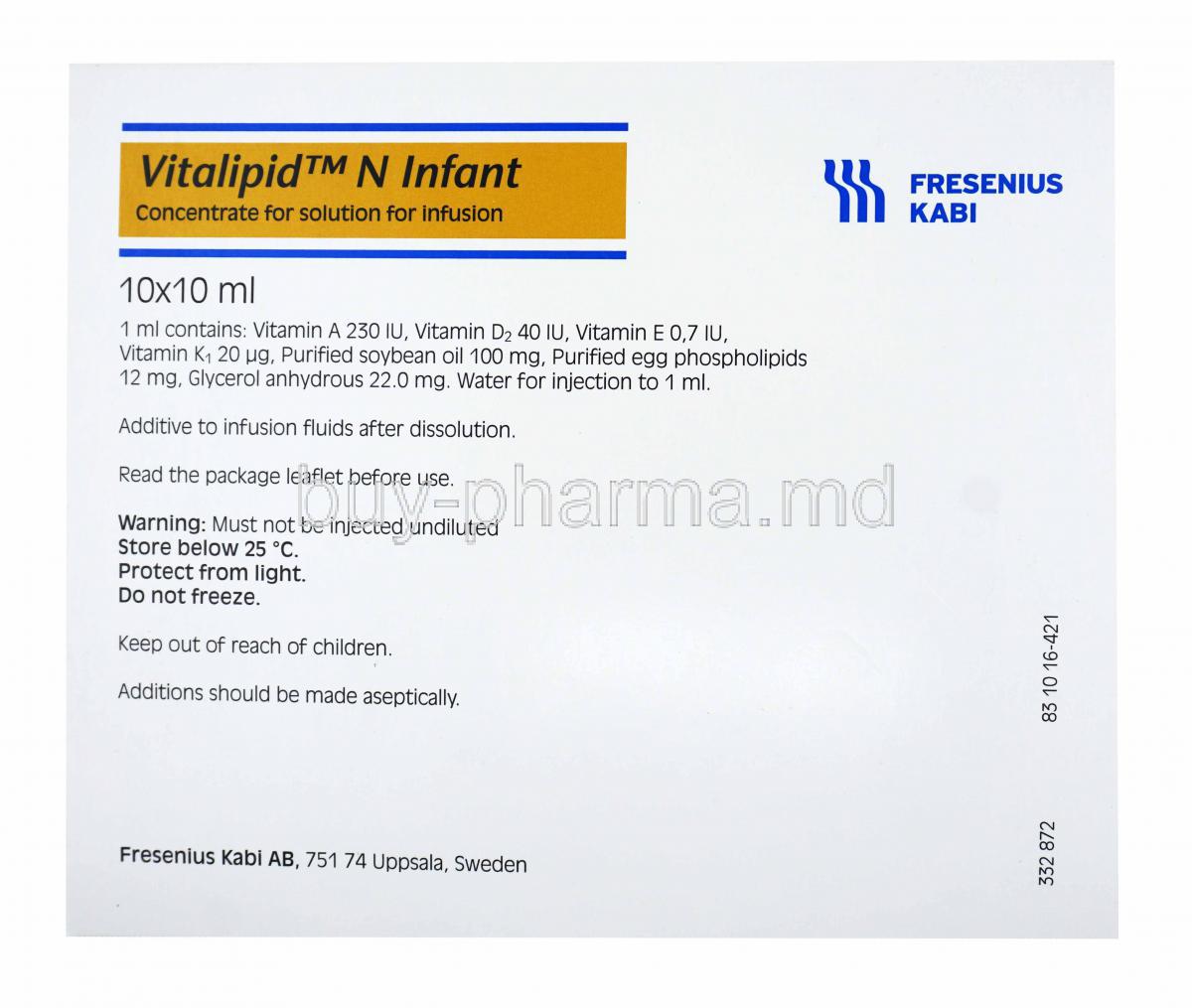 Vitalipid N Infant, Concentrate for solution for infusion, 10x10ml, Fresenius Kabi, Box front presentation