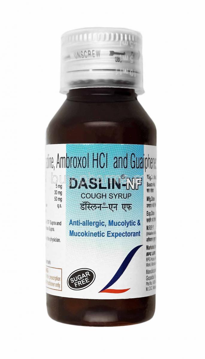 Daslin NF Syrup, Loratadine, Guaifenesin and Ambroxol bottle