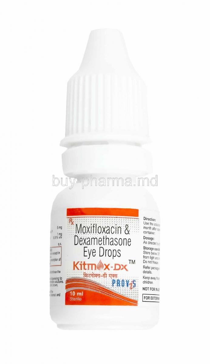 Kitmox-DX Eye Drop, Moxifloxacin and Dexamethasone bottle