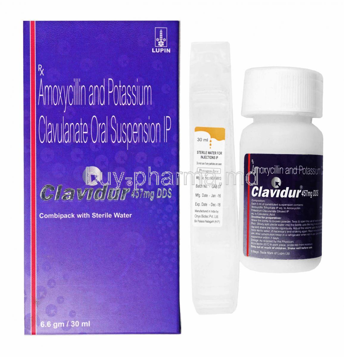 Clavidur DdS Oral Suspension, Amoxicillin and Clavulanic Acid box and bottle