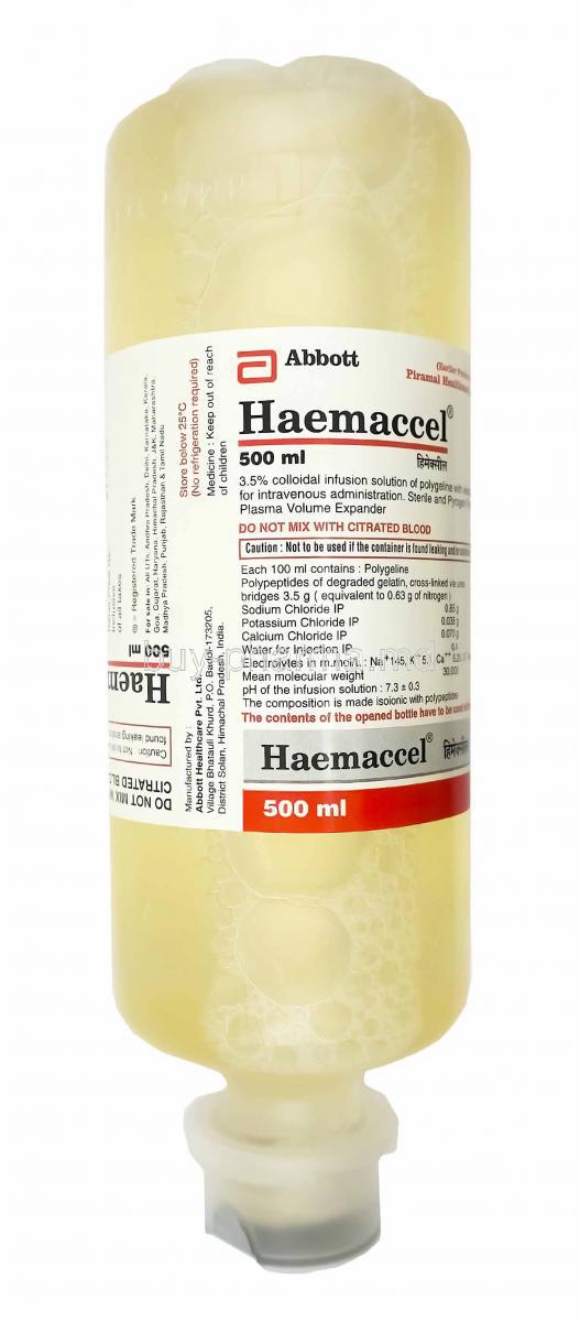 Haemaccel Infusion, Calcium Chloride, Potassium Chloride and Sodium Chloride bottle