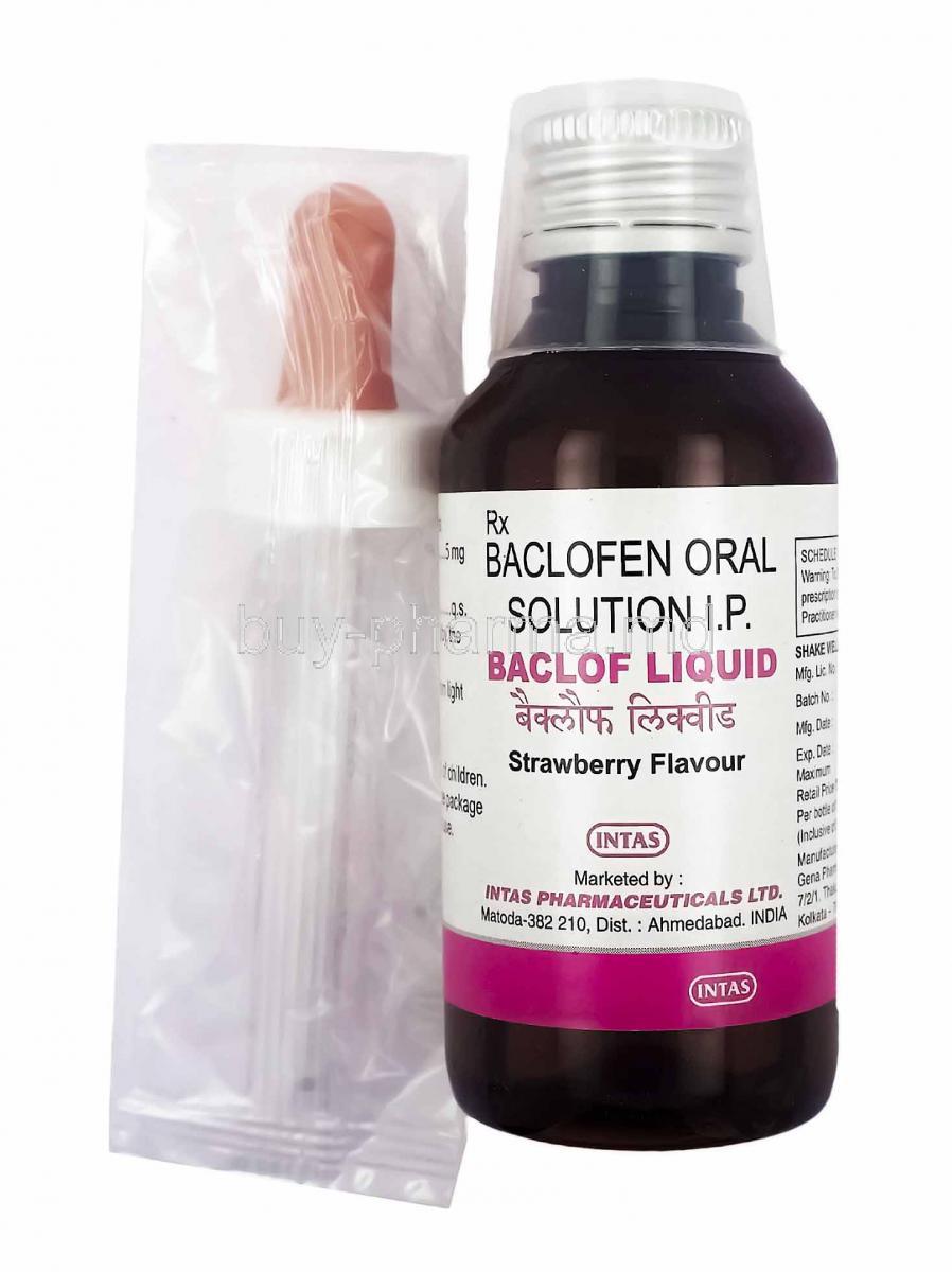 Baclof Oral Solution Strawberry, Baclofen bottle