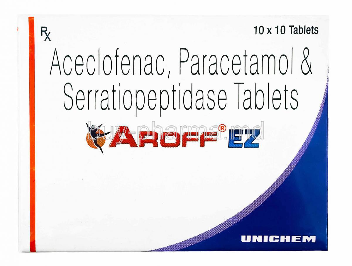 Aroff EZ, Aceclofenac, Paracetamol and Serratiopeptidase