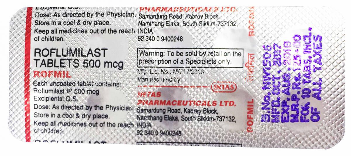 Rofmil, Roflumilast tablets 500mcg, blister pack