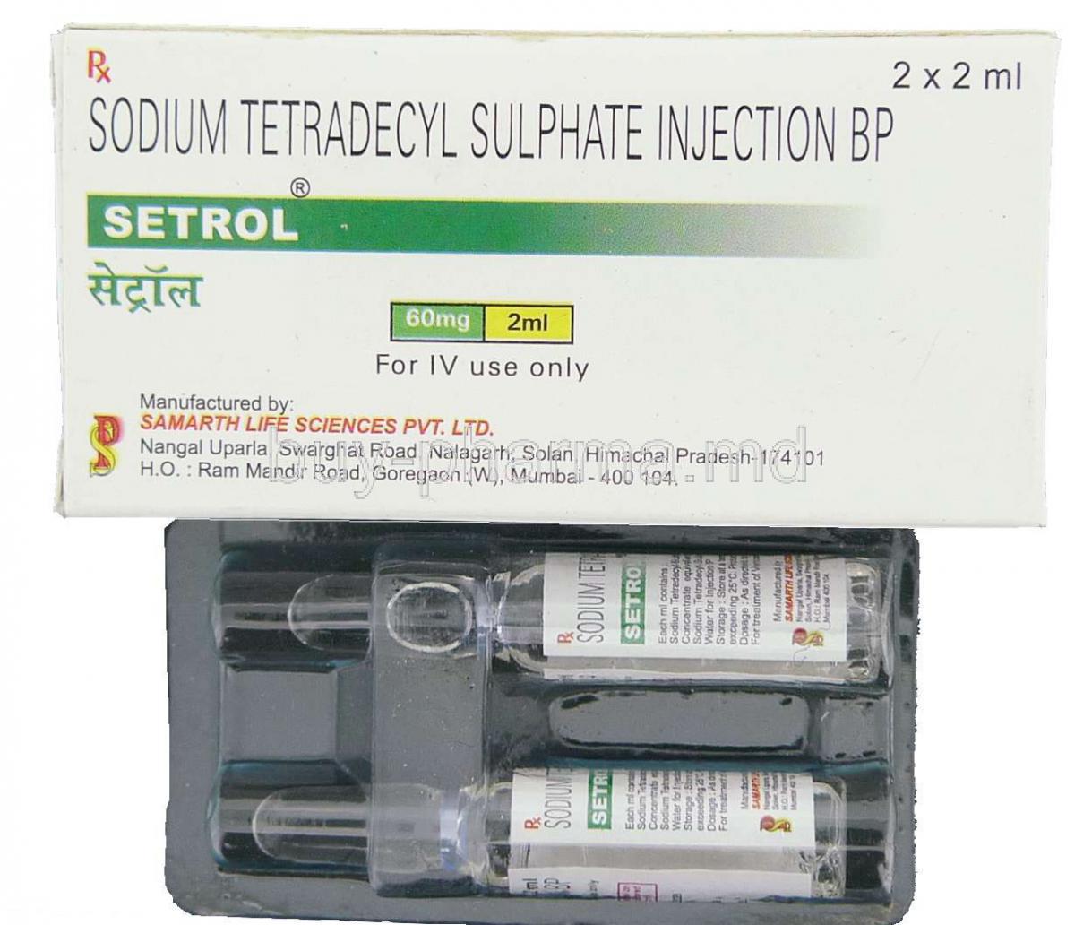 Setrol, Generic Sotradecol,  Sodium Tetradecyl Sulphate Injection