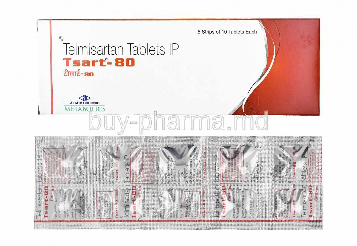 Tsart, Telmisartan 80mg box and tablets