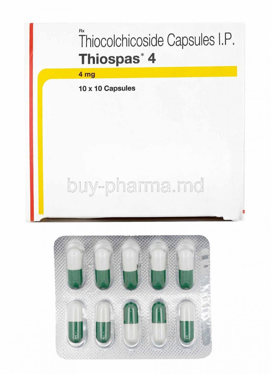 Thiospas, Thiocolchicoside 4mg box and capsules