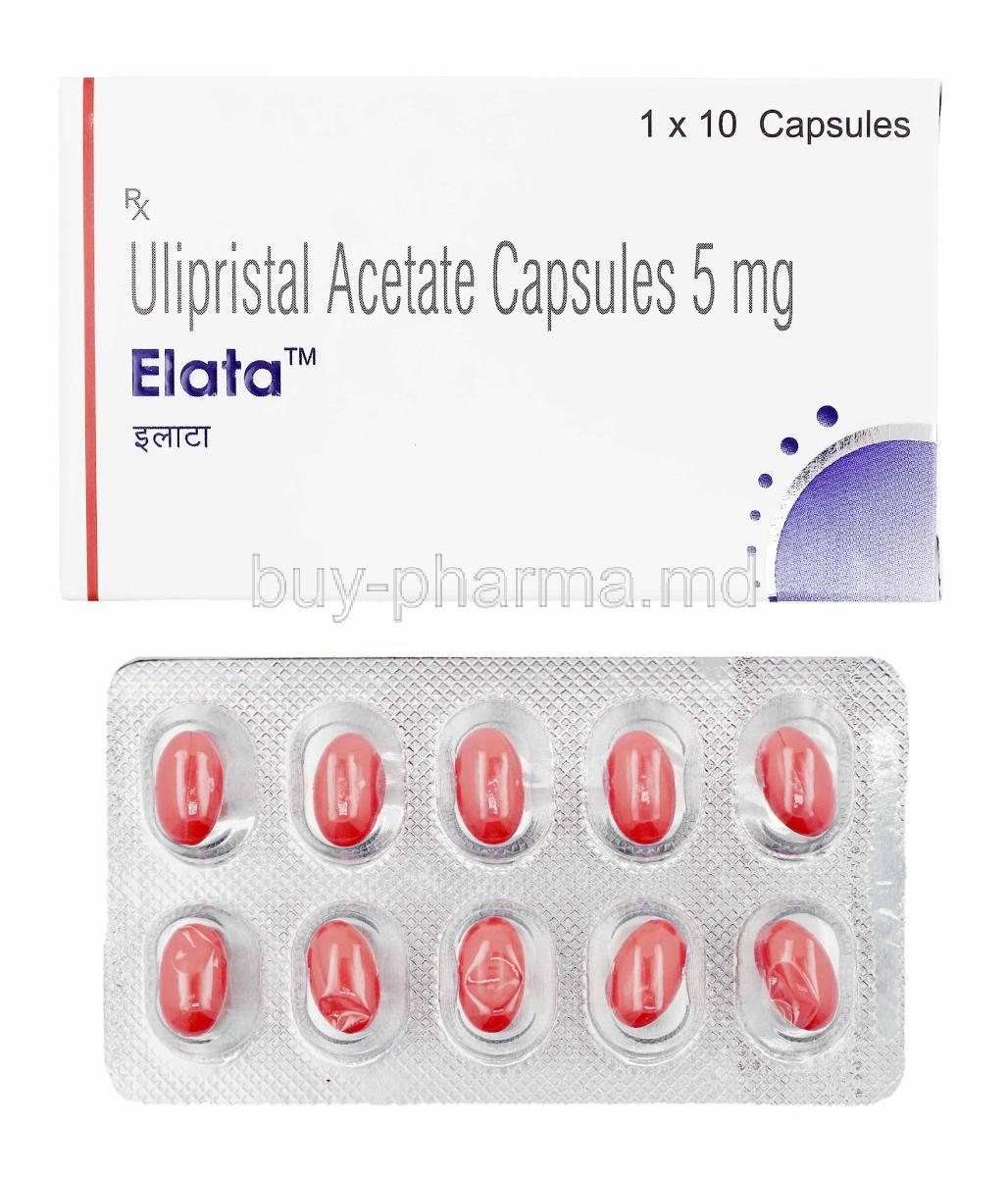 Elata, Ulipristal acetate 5mg box and capsules