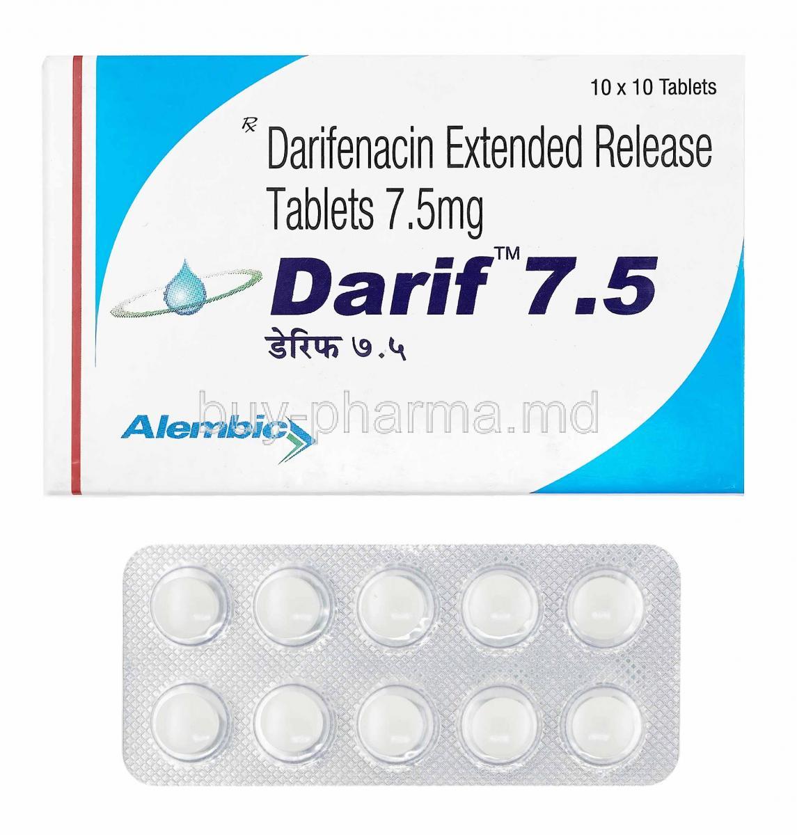 Darif, Darifenacin box and tablets