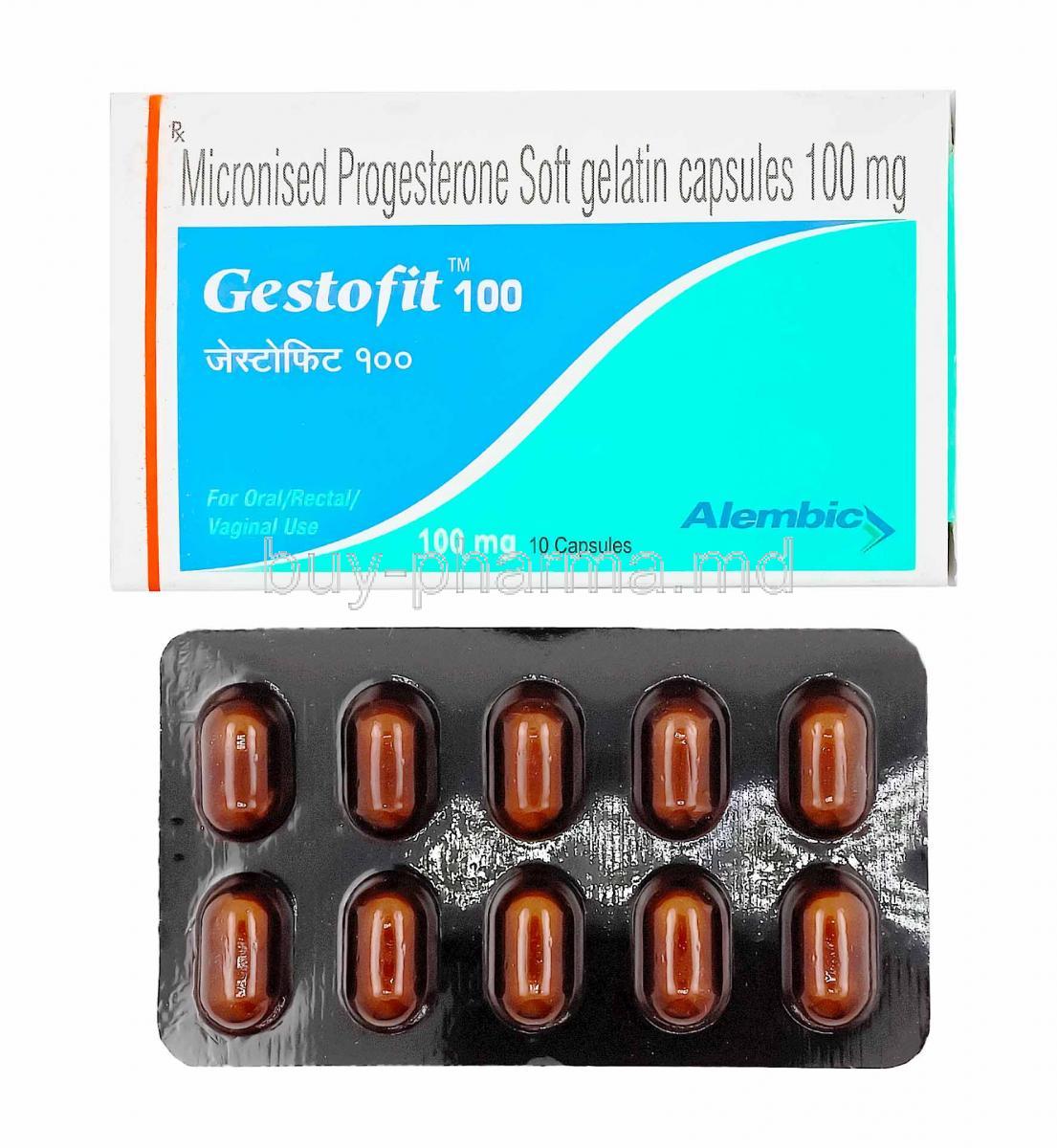 Gestofit, Progesterone 100mg box and capsules