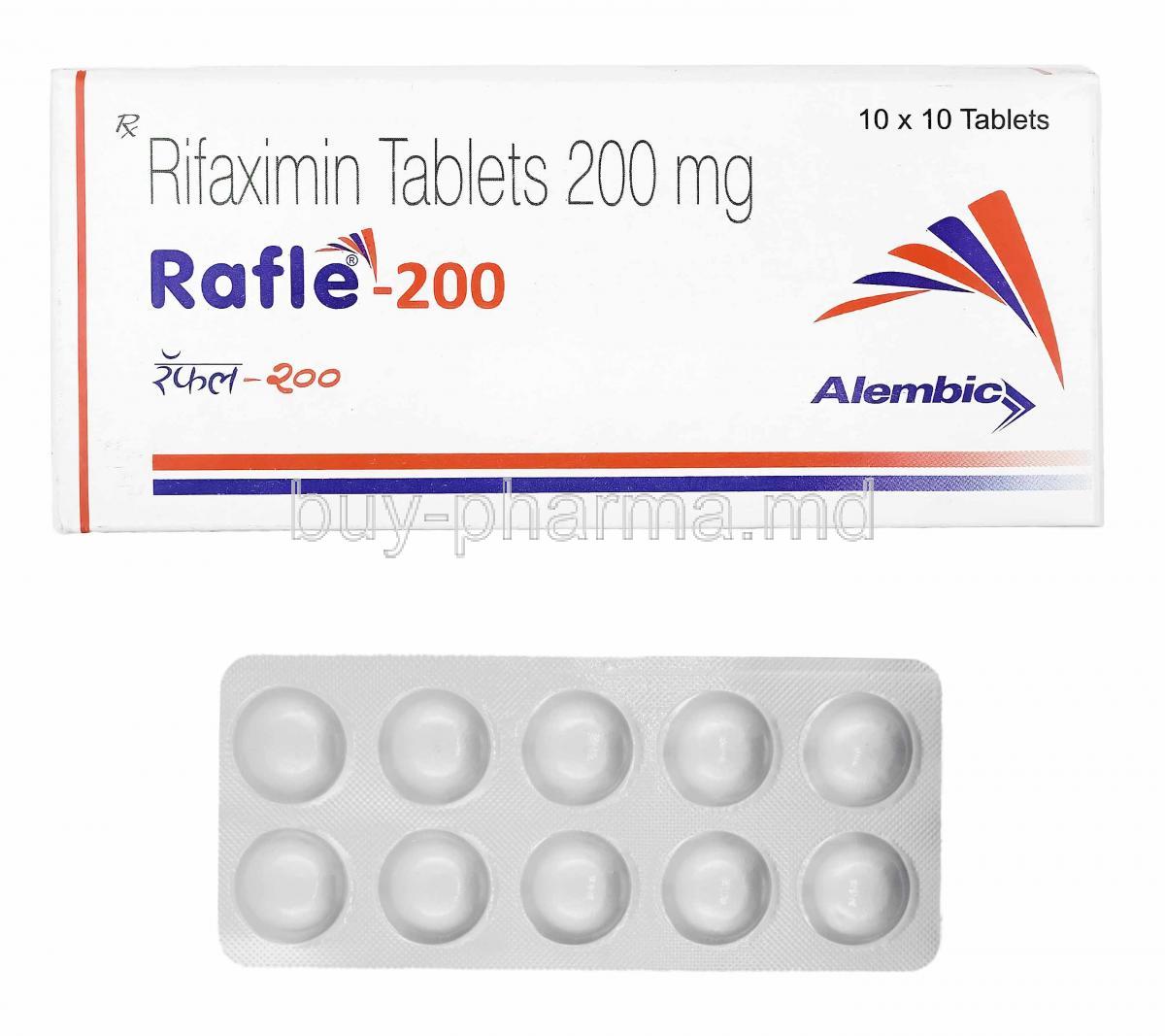 Rafle, Rifaximin 200mg box and tablets