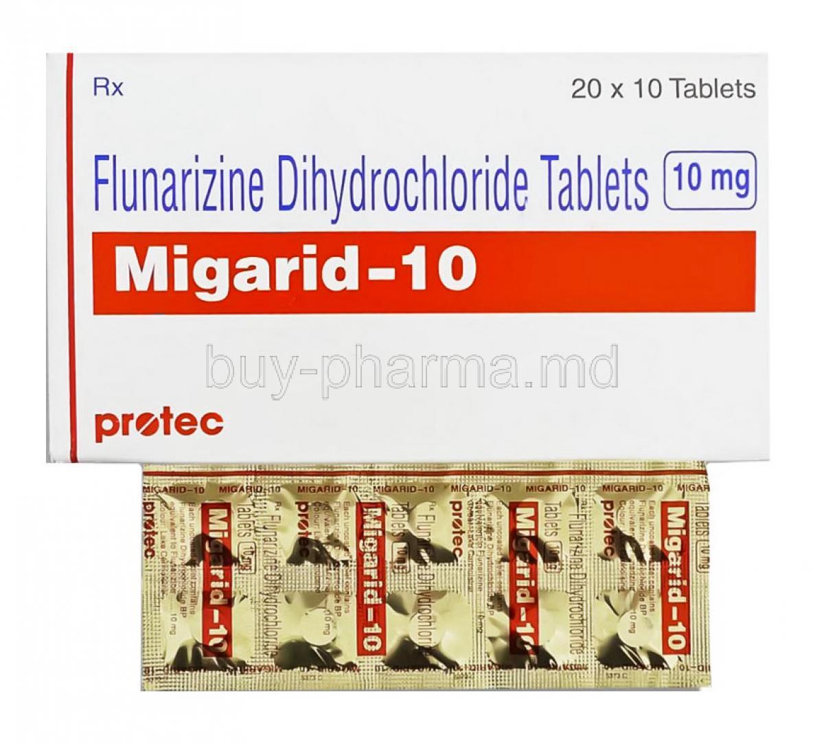 Migarid, Flunarizine box and tablets