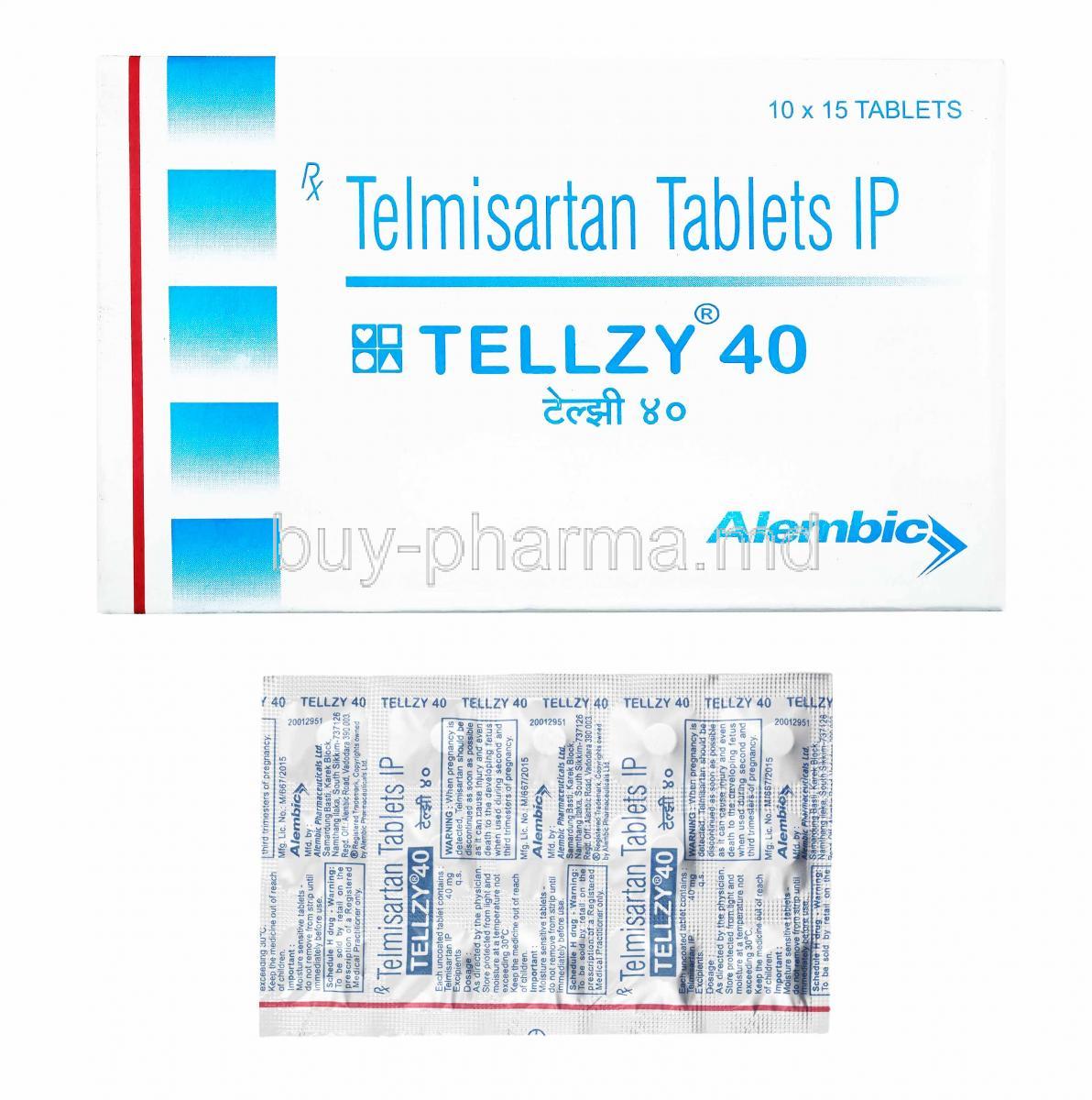 Tellzy, Telmisartan 40mg box and tablets