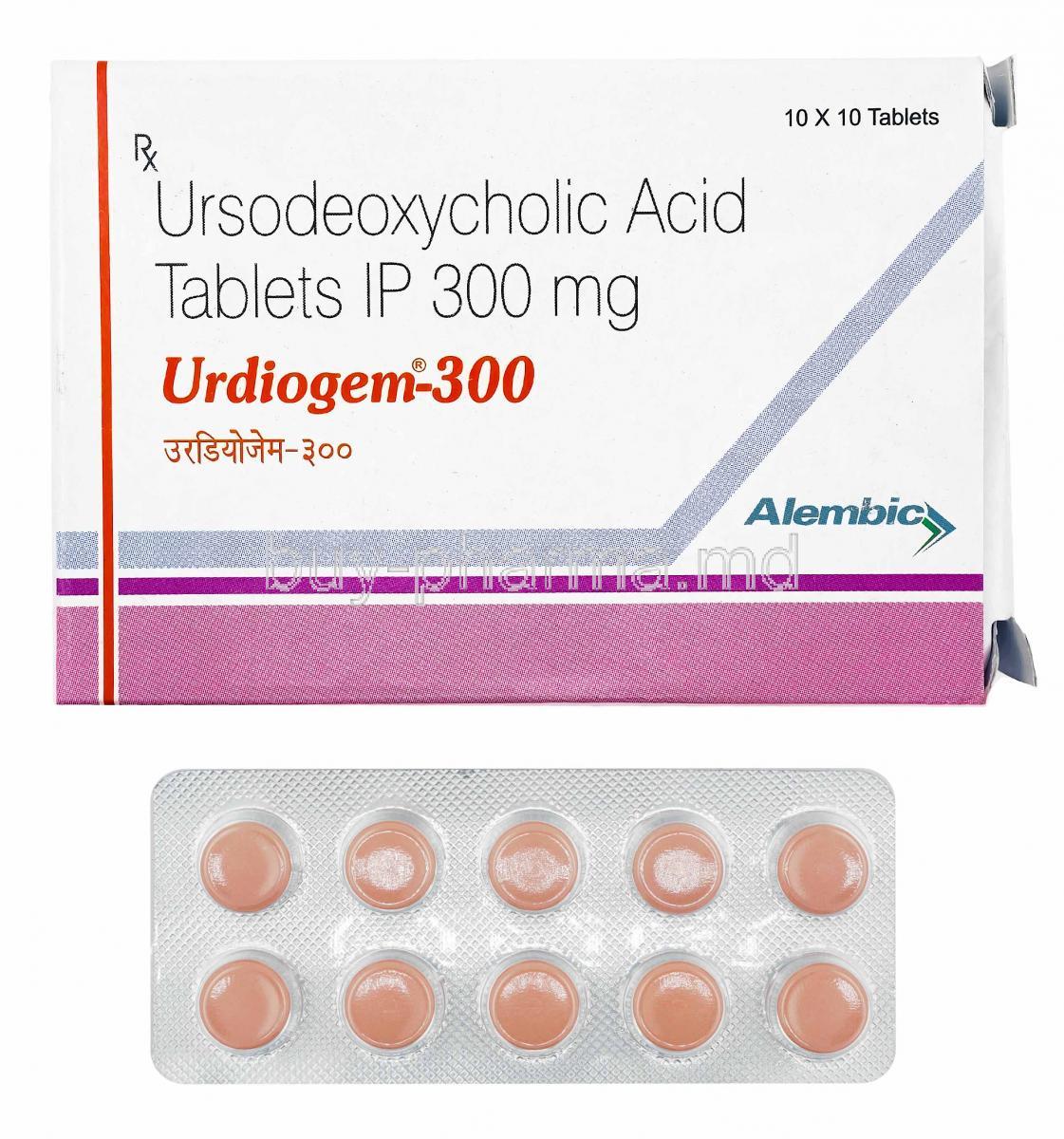 Urdiogem, Ursodiol 300mg box and tablets