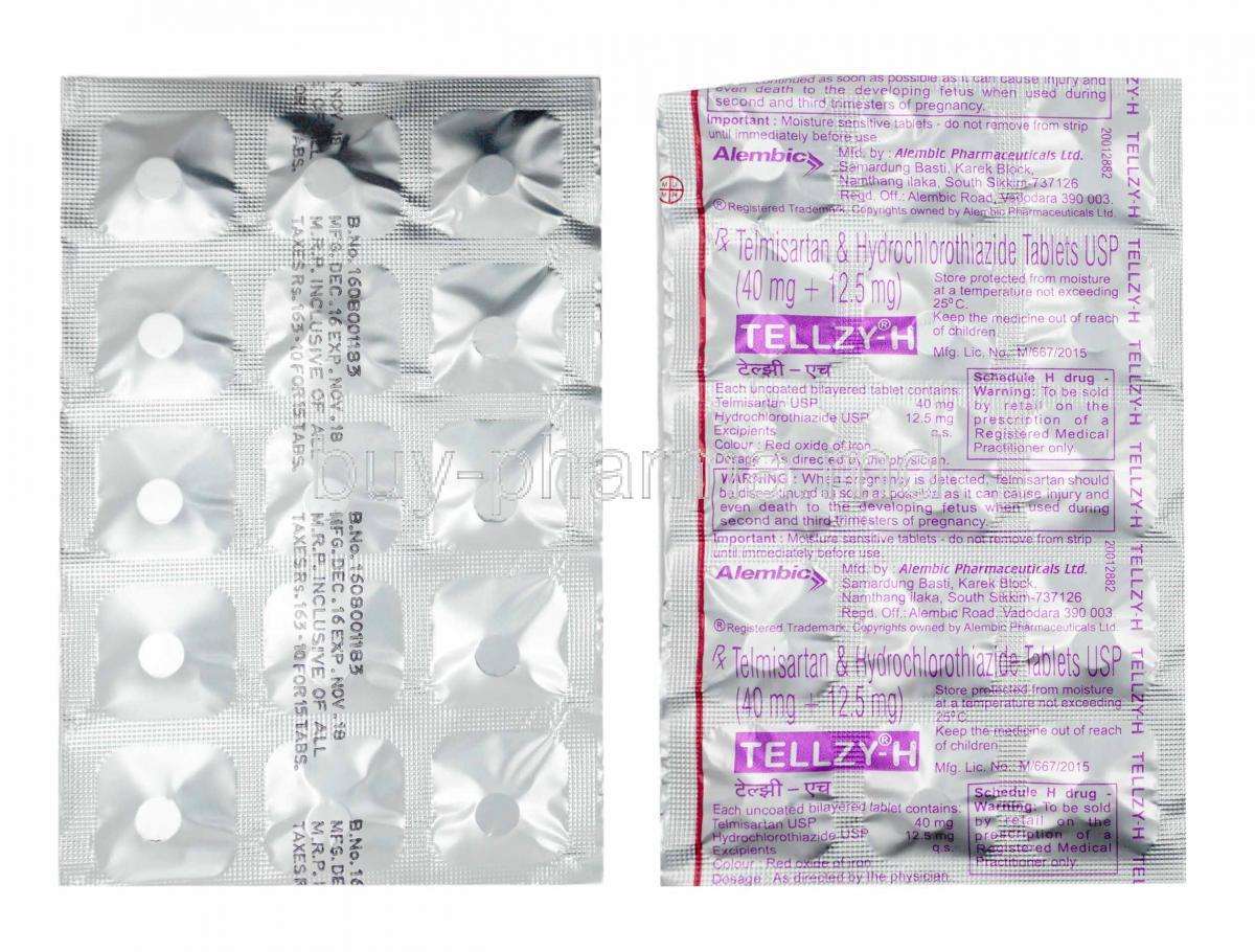 Tellzy-H, Telmisartan and Hydrochlorothiazide 40mg tablets