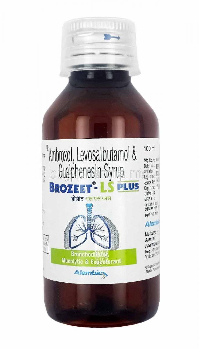 Brozeet LS Plus Syrup, Ambroxol, Levosalbutamol and Guaifenesin